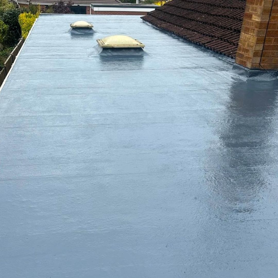 Polyurethane liquid roof system installation completed in Mere Green by Senbar Construction