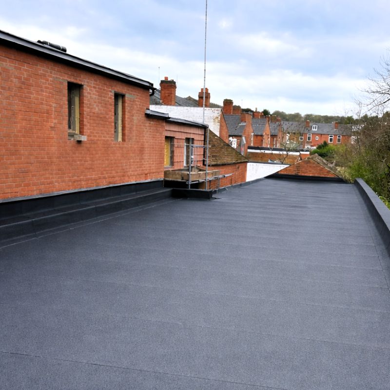 Commercial flat roof refurbishment completed by Senbar Construction in Bearwood