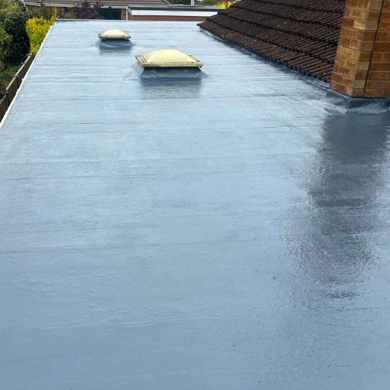 Polyurethane roof system installation completed by Senbar Construction in Mere Green